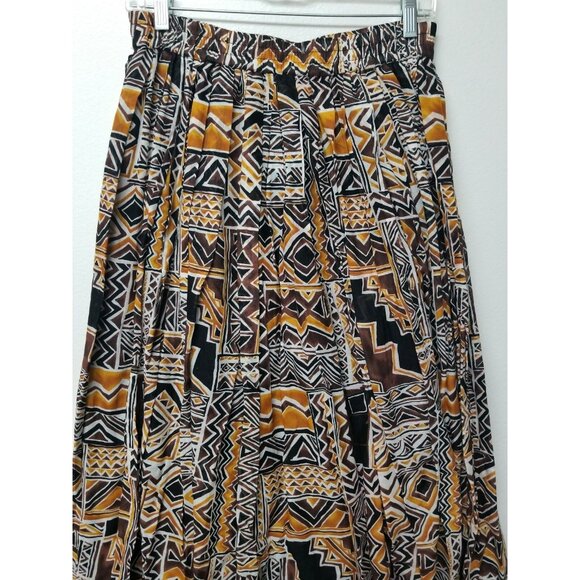 Bechamel Pleated Modest Hippie Long Skirt Stretch Waist Size Med Ethnic Print - Picture 3 of 5